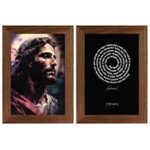 Kit 2 Quadros Religiosos Sagrada Família Jesus Maria José Versículos Bíblicos 40cm