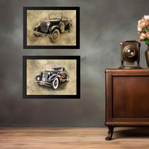 Kit 2 Quadros Retrô Vintage - Carros Antigos 24x18cm - com vidro