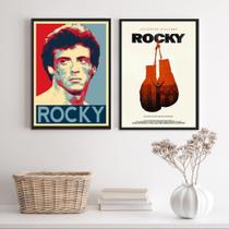 Kit 2 Quadros Rocky Balboa 45x34cm - Moldura Branca