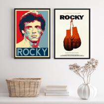 Kit 2 Quadros Rocky Balboa 45x34cm - Vidro e Moldura Preta