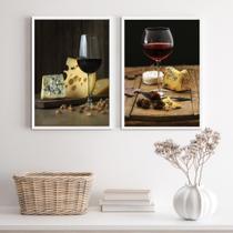 Kit 2 Quadros Rústicos Queijos/Vinhos 33x24cm - Branco Kit 2 Quadros Rústicos Queijos/Vinhos 33x24cm - Branco