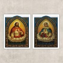 Kit 2 Quadros Sacros Coração De Jesus E Maria 24x18cm Branca Kit 2 Quadros Sacros Coração De Jesus E Maria 24x18cm Branca