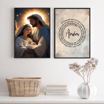Kit 2 Quadros Sagrada Família - Pai Nosso 24X18Cm - Vidro