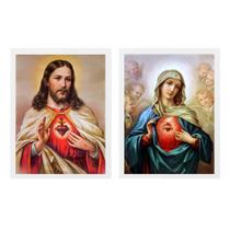 Kit 2 Quadros Sagrado Coração De Jesus E Maria Colorido 24x18cm - Quadros On-line