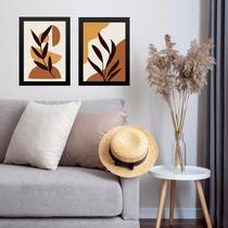 Kit 2 Quadros Sala Gravuras Folhas Boho 24x18cm - com vidro