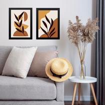 Kit 2 Quadros Sala Gravuras Folhas Boho 33X24Cm