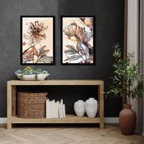 Kit 2 Quadros Sala Quarto Flores Rosadas 24X18Cm - Com Vidro Kit 2 Quadros Sala Quarto Flores Rosadas 24X18Cm - Com Vidro
