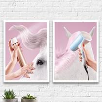 Kit 2 Quadros Salão Crina Cavalo 45X34Cm - Madeira Preta