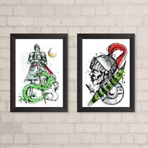 Kit 2 Quadros São Jorge 33x24cm - Vidro e Moldura Preta