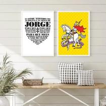 Kit 2 Quadros São Jorge Amarelo 33x24cm - Vidro Branco