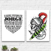 Kit 2 Quadros São Jorge Espada Oração 33X24Cm