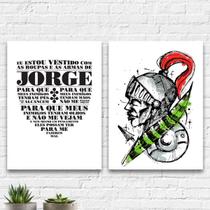 Kit 2 Quadros São Jorge Espada Oração 33x24cm