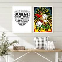 Kit 2 Quadros São Jorge Guerreiro 24x18cm - Madeira Branca