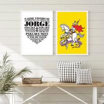Kit 2 Quadros São Jorge Oração FundoAmarelo 24x18cm - com vidro