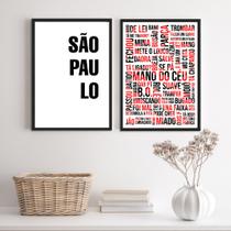 Kit 2 Quadros São Paulo Gírias Preto VermelhoEBranco 33x24cm - com vidro