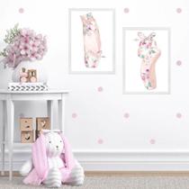 Kit 2 Quadros Sapatilha De Balé Floral 33x24cm