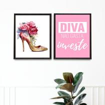 Kit 2 Quadros Sapato Feminino - Diva 33x24cm - com vidro Kit 2 Quadros Sapato Feminino - Diva 33x24cm - com vidro