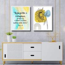 Kit 2 Quadros Seja Forte E Corajoso - Girassol 33X24Cm Vidro