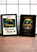 Kit 2 Quadros Senna Pista Decor c Vidro e Moldura Preta Tam:A4