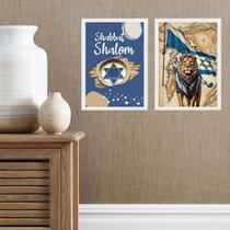 Kit 2 Quadros Shabbat Shalom - Leão 45x34cm - com vidro