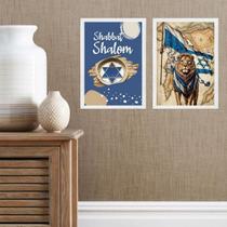 Kit 2 Quadros Shabbat Shalom - Leão 45X34Cm - Com Vidro