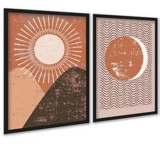 Kit 2 Quadros Sol Lua VIntage Boho 24x18cm - com vidro Kit 2 Quadros Sol Lua VIntage Boho 24x18cm - com vidro