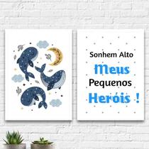 Kit 2 Quadros Sonhem Alto Meus Heróis 45x34cm - com vidro