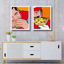 Kit 2 Quadros Super Herois Comendo Lanches 33x24cm - com vidro