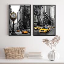 Kit 2 Quadros Taxi Amarelo P&B 45x34cm - Vidro