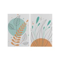 Kit 2 Quadros Tela Canvas Circulo Ramos Boho Delicado Sala