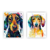 Kit 2 Quadros Tela Canvas Dachshund Dog Cachorro Cão 30X40Cm