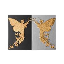 Kit 2 Quadros Tela Canvas Fada Borboleta Preto Branco Quarto Kit 2 Quadros Tela Canvas Fada Borboleta Preto Branco Quarto