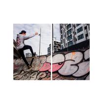 Kit 2 Quadros Tela Canvas Pista Grafite Skatista Rosa Branco