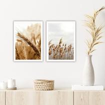 Kit 2 Quadros Trigo E Capim Dos Pampas 24x18cm - com vidro