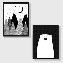 Kit 2 Quadros Urso Escandinavo 45x34cm - com vidro