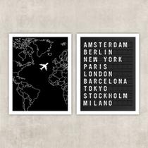 Kit 2 Quadros Viagem Placa De Aeroporto 33x24cm