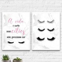Kit 2 Quadros Vida Curta Cílios Não 45X34 Com Vidro - Preta