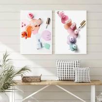 Kit 2 Quadros Vidros Esmaltes 45X34 Com Vidro Preta