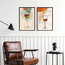 Kit 2 Quadros Vinhos - Linhas Abstratas 24x18cm