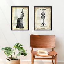 Kit 2 Quadros Vintage Moda Antiga - Paris 24x18cm