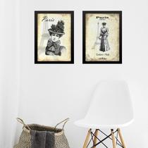 Kit 2 Quadros Vintage Moda - Dama Paris 45X34Cm - Com Vidro Kit 2 Quadros Vintage Moda - Dama Paris 45X34Cm - Com Vidro