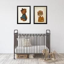 Kit 2 Quadros Vintage Para Quarto De Bebê Ursos 33X24Cm