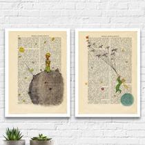 Kit 2 Quadros Vintage Pequeno Príncipe 45x34cm - com vidro Kit 2 Quadros Vintage Pequeno Príncipe 45x34cm - com vidro