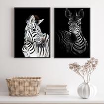 Kit 2 Quadros Zebras 45x34cm Moldura Branca