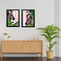 Kit 2 Quadros Zebras Listras Rosas 24x18cm Kit 2 Quadros Zebras Listras Rosas 24x18cm