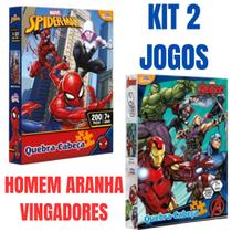 Kit 2 Quebra Cabeça 200 Peças Vingadores E Homem Aranha