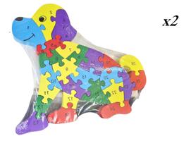 Kit 2 Quebra Cabeça Colorido Formato De Dog Madeira 26pçs