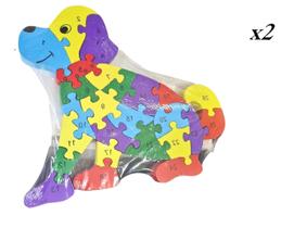 Kit 2 Quebra Cabeça Colorido Formato De Dog Madeira 26Pçs