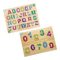 Kit 2 Quebra cabeça com Pinos de Madeira Letras do Alfabeto do A ao Z e Números Simque