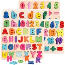 Kit 2 Quebra-Cabeça de Madeira 3d Brinquedo Educativo e Pedagógico Letras Formas e Numeros
